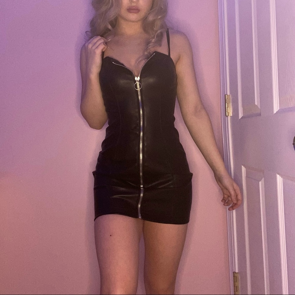 Leather black dress